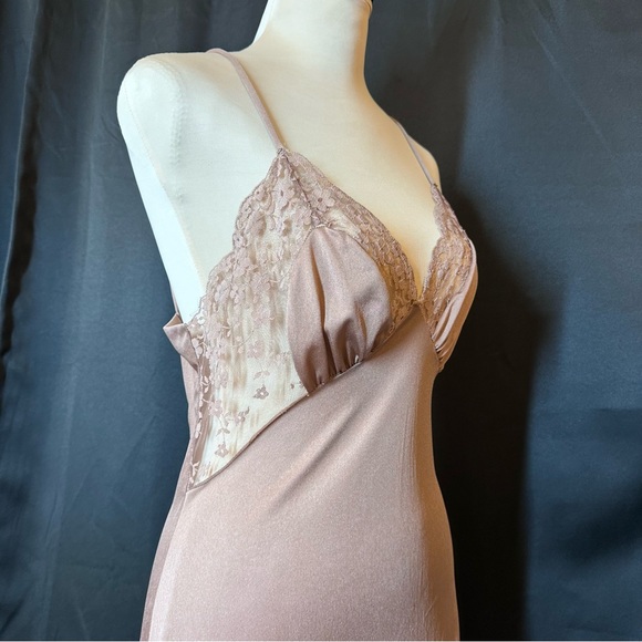 Vtg Blanche by Ralph Montenero Mocha Brown Nylon Full Length Gown Negligée Sz M - Picture 3 of 12
